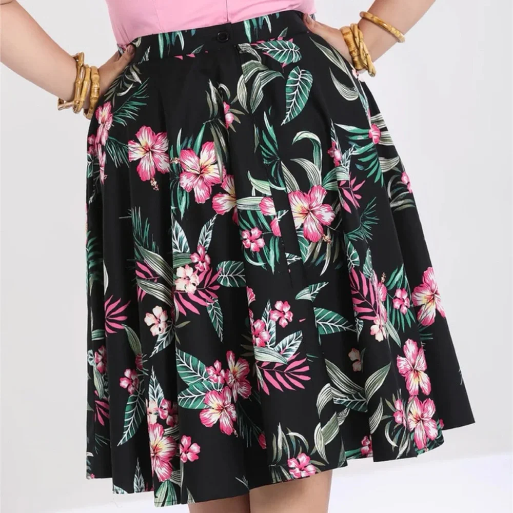 Hell Bunny Kalani 50’s Tropical Flower Pinup Swing Skirt 2X — fits 1X - Picture 7 of 15